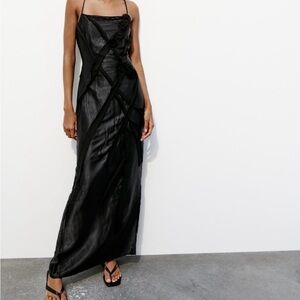 Zara-floral satin effect midi dress